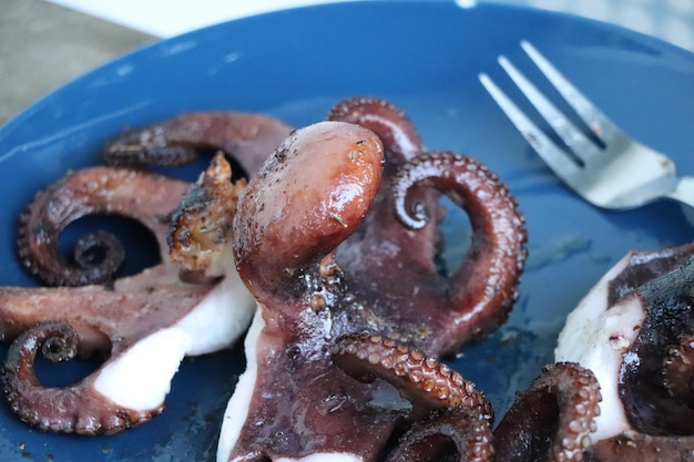 Foto vista de alto ángulo de la carne en el plato