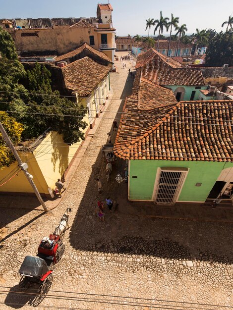 Vista de alto ángulo de edificios y árboles en la ciudad