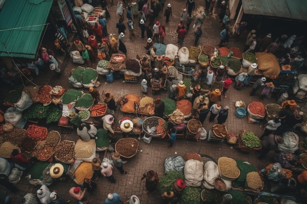 Vista de alto ángulo de la gente en el mercado