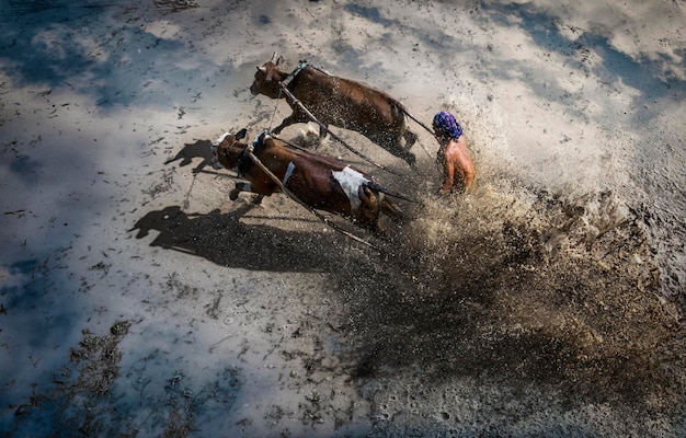 Foto vista de alto ángulo de un hombre escalando en tierra