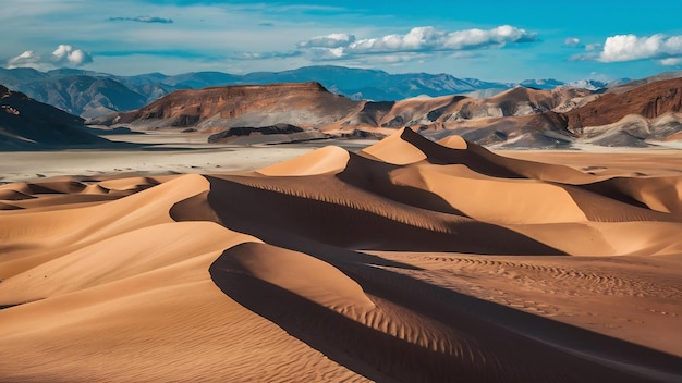 Vista de alto ángulo del magnífico desierto rodeado de colinas y montañas