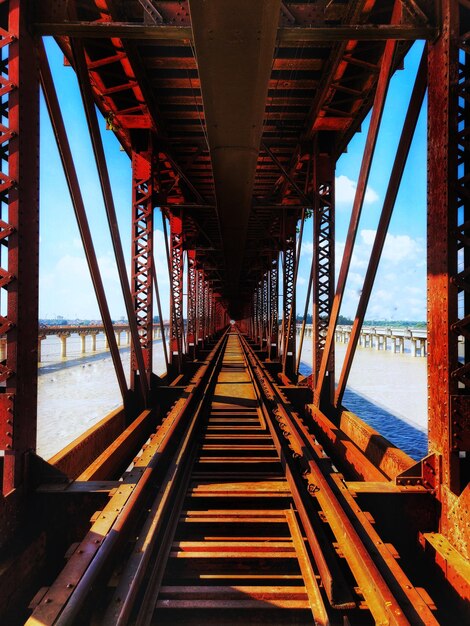 Foto vista de alto ángulo del puente ferroviario contra el cielo