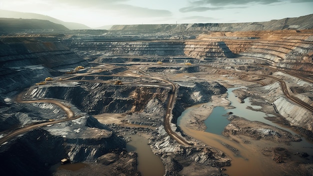 Vista de altura de un sitio de minería a cielo abierto