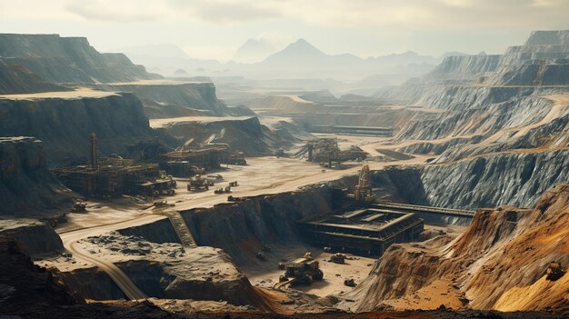 Vista de altura de un sitio de minería a cielo abierto