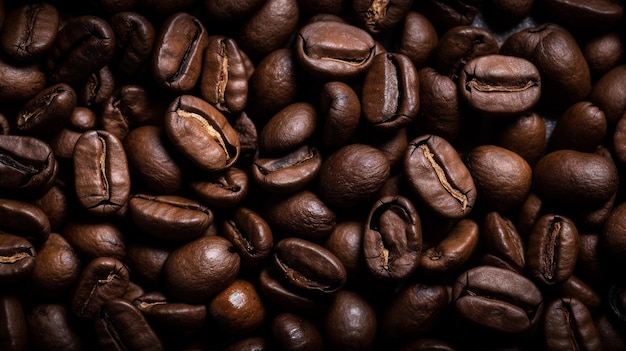 Vista amante do café de grãos de café torrados para fundo e textura Grãos de café torrados despejados