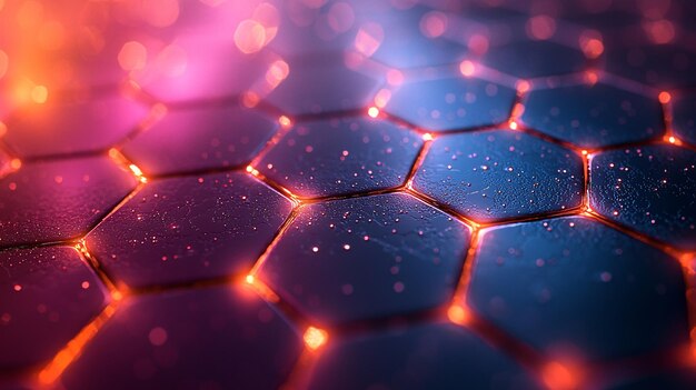 Una vista ampliada de las capas de grafeno que destaca su forma hexagonal y su estructura ultra delgada en una paleta de colores vibrante