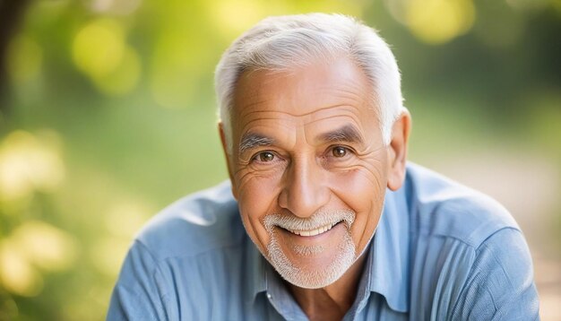 Vista de un anciano sonriente al aire libre