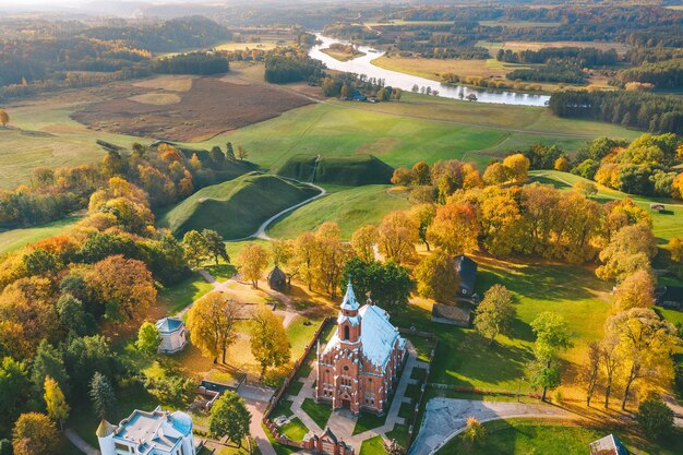 Foto vista en ángulo alto de árboles y edificios durante el otoño