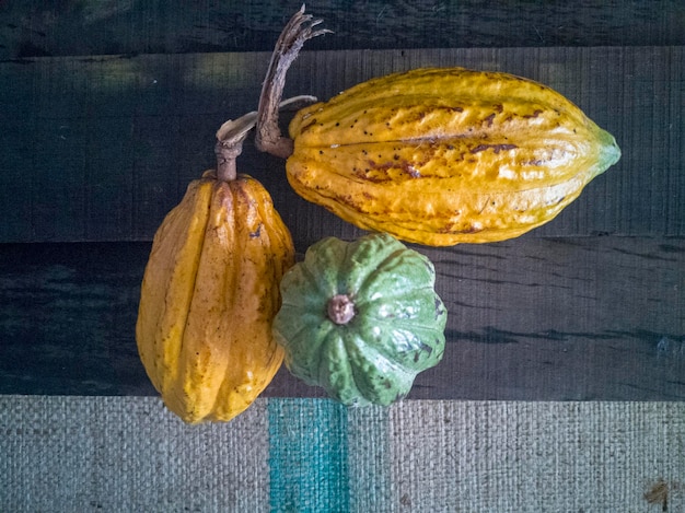 Foto vista de ángulo alto de la calabaza en la mesa