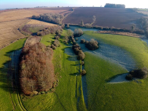 Foto vista en ángulo alto del campo agrícola