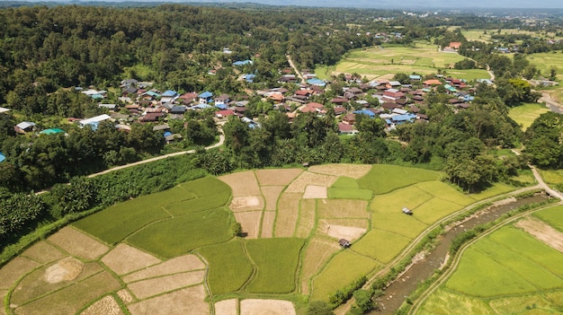 Vista de ángulo alto del campo en Tailandia