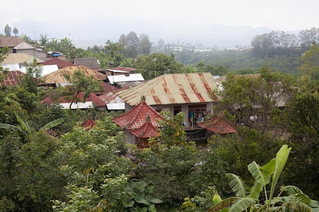 Foto vista en ángulo alto de las casas en el pueblo