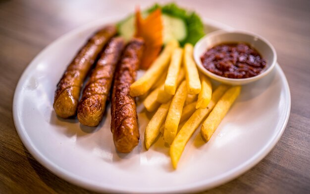 Foto vista de ángulo alto de la comida en el plato sobre la mesa