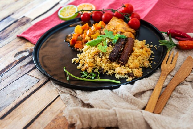 Foto vista en ángulo alto de la comida servida en la mesa