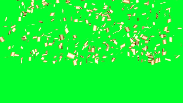Vista de ángulo alto de confeti dorado contra un fondo verde
