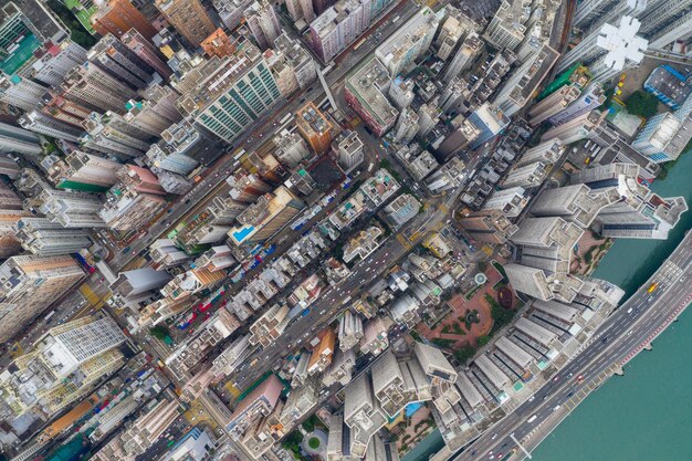 Foto vista en ángulo alto de los edificios de la ciudad