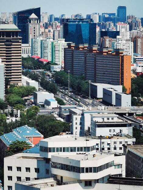 Foto vista en ángulo alto de los edificios de la ciudad