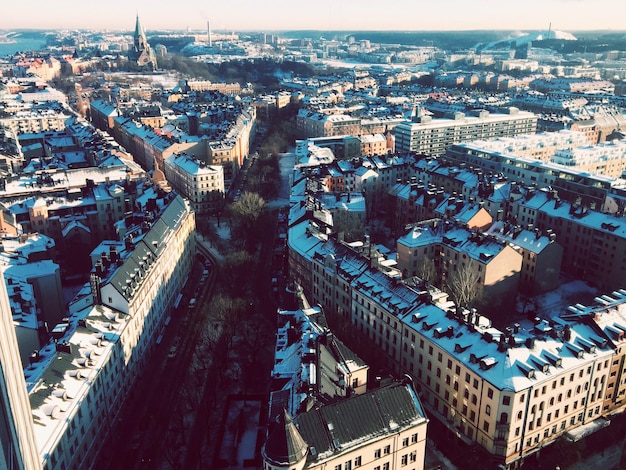 Foto vista en ángulo alto de los edificios de la ciudad