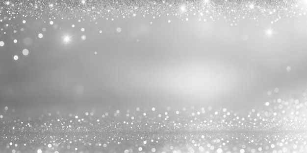 Vista de ángulo alto del fondo de partículas de efecto de luz de puntos brillantes plateados