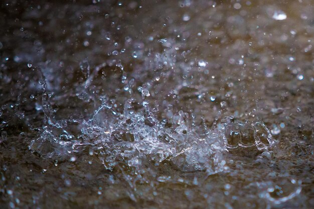 Vista de ángulo alto de las gotas de lluvia en el agua
