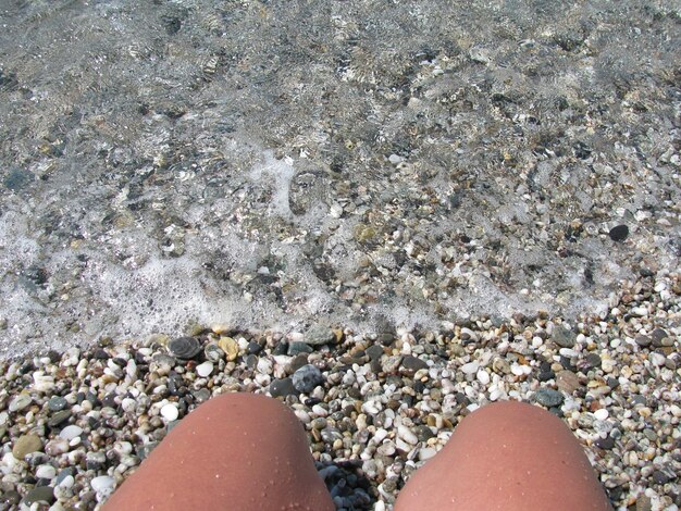 Foto vista de ángulo alto de las guijarros en la playa