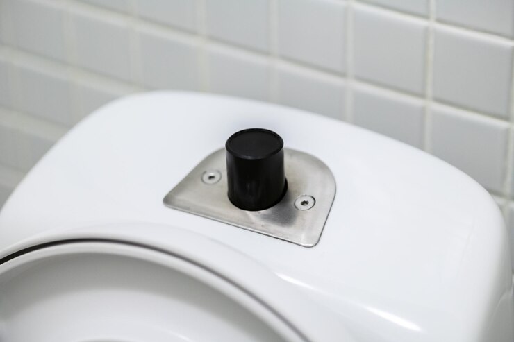 Foto vista de ángulo alto de la lámpara eléctrica en el baño en casa