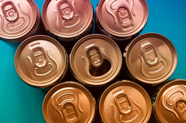 Foto vista de ángulo alto de las latas de cerveza en la mesa