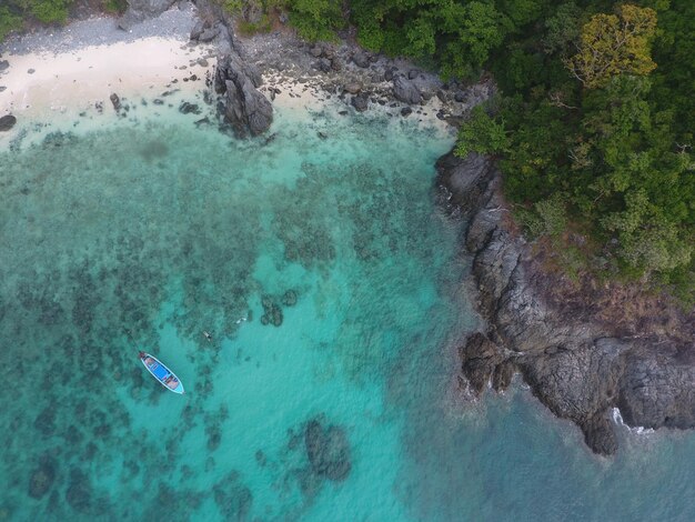 Foto vista de ángulo alto de la natación en el mar