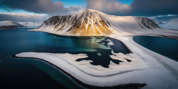 Vista de ángulo alto del paisaje nórdico y svalbard generado ai