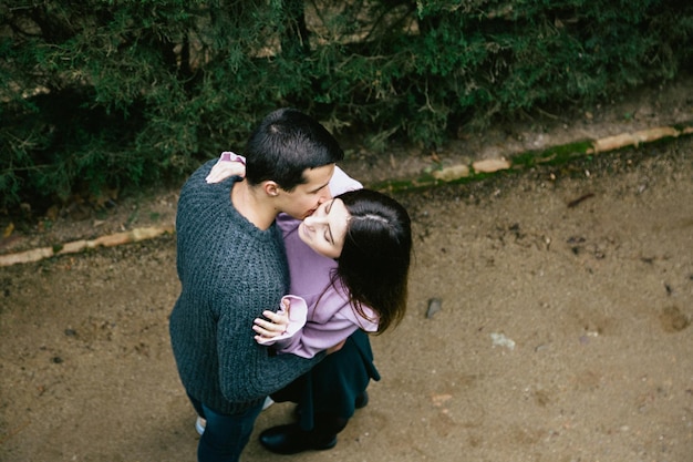 Vista de ángulo alto de una pareja besándose