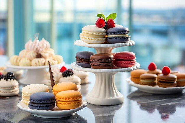 Foto vista de ángulo alto de pasteles, dulces y velas sobre un fondo rosado