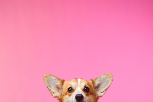 Foto vista de ángulo alto del perro contra un fondo amarillo