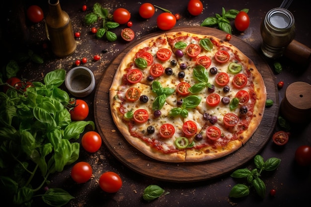 Vista de ángulo alto de la pizza de pepperoni de setas en rebanadas en papel marrón sobre una mesa de madera