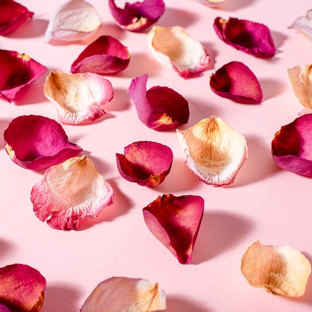 Foto vista de ángulo alto de rosas rosas en la mesa