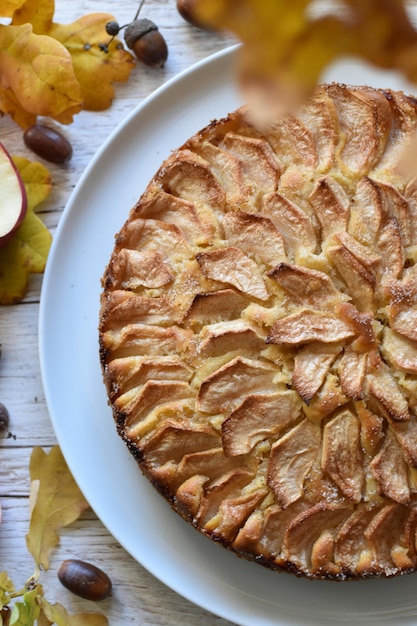 Vista de ángulo alto de la tarta de manzana casera