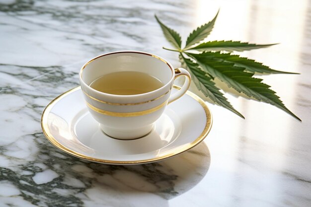 Vista de ángulo alto una taza de té de manzanilla con azúcar