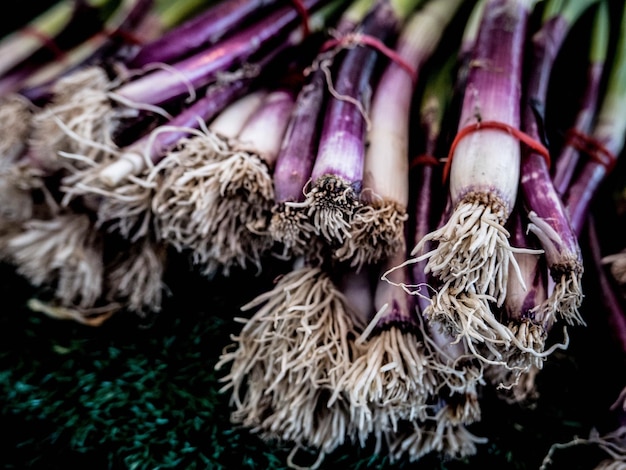 Foto vista de ángulo alto de verduras para la venta en el mercado