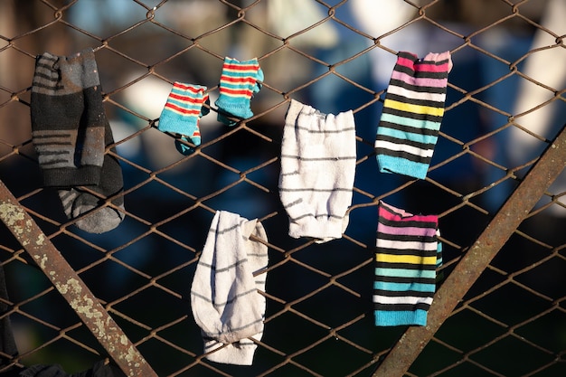 Foto vista en bajo ángulo de las banderas colgantes