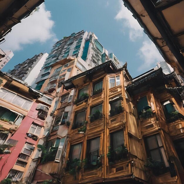 Vista de ángulo bajo de la claraboya en la antigua arquitectura residencial de Hong Kong