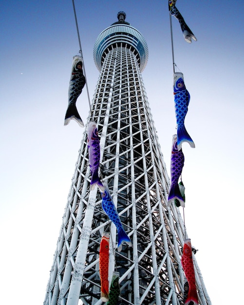 Vista de ángulo bajo del edificio skytree contra el cielo