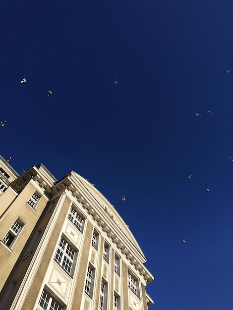 Vista de ángulo bajo de edificios contra el cielo azul