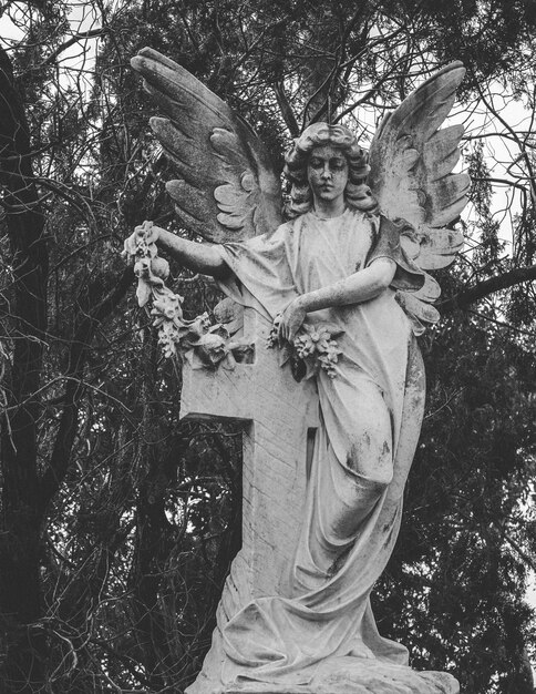 Foto vista en bajo ángulo de la estatua contra los árboles