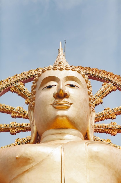 Foto vista de ángulo bajo de la estatua contra el templo contra el cielo