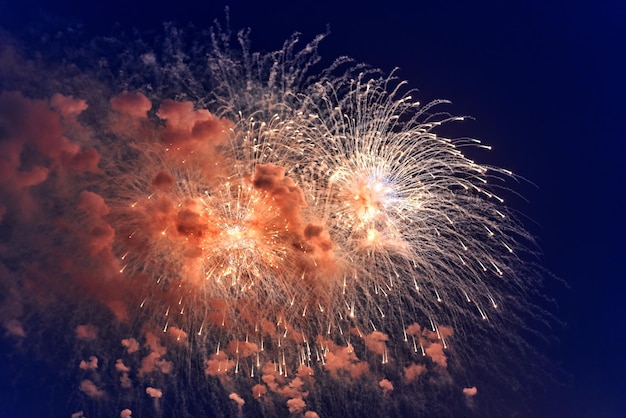 Vista de bajo ángulo de la exhibición de fuegos artificiales por la noche