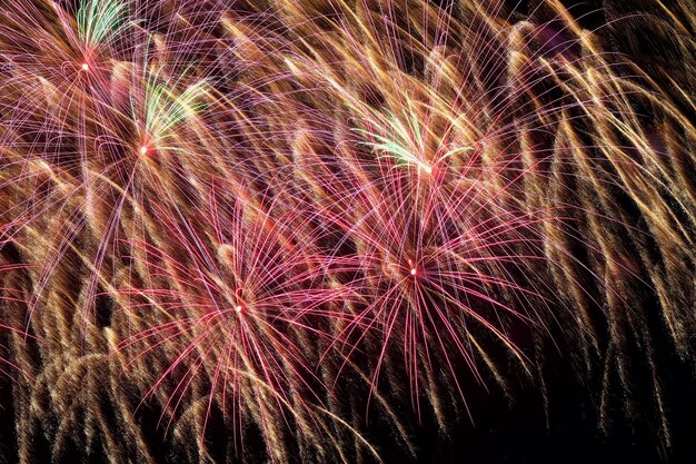 Foto vista de bajo ángulo de la exhibición de fuegos artificiales por la noche