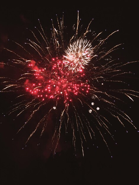 Foto vista de bajo ángulo de la exhibición de fuegos artificiales por la noche