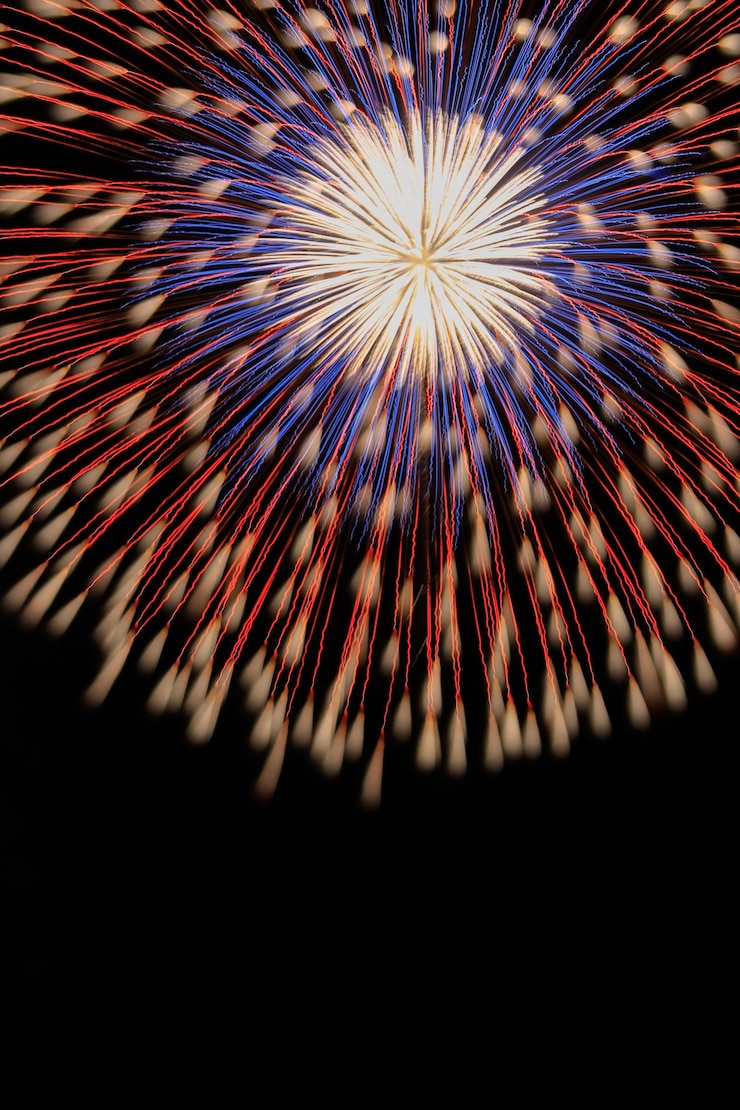 Foto vista de bajo ángulo de la exhibición de fuegos artificiales por la noche