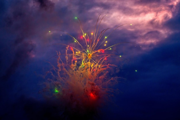 Vista de bajo ángulo de la exhibición de fuegos artificiales por la noche
