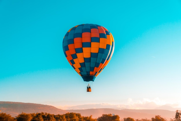 Vista de bajo ángulo de un globo de aire caliente volando en el aire contra un cielo azul claro