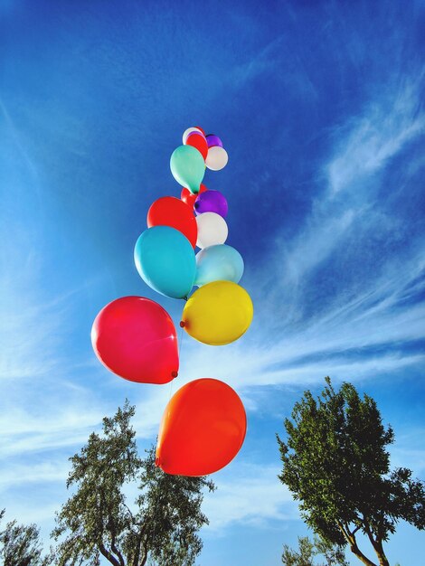 Foto vista de ángulo bajo de globos contra el cielo azul